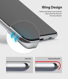 Galaxy Note 10 Lite Screen Protector | Dual Easy Film - Galaxy Note 10 Lite Screen Protector - Close-up of a screen protector wrapping around phone edges with a comparison diagram.