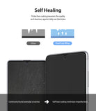 Galaxy Note 10 Lite Screen Protector | Dual Easy Film - Galaxy Note 10 Lite Screen Protector - Comparison showing a scratched screen versus a smooth self-healing film surface.
