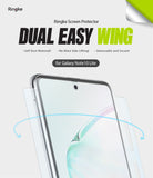Galaxy Note 10 Lite Screen Protector | Dual Easy Film - Galaxy Note 10 Lite Screen Protector - Ringke Dual Easy Wing film being applied to a Galaxy Note 10 Lite smartphone.
