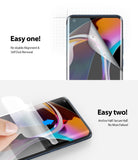 Mi 10 / 10 Pro Screen Protector | Dual Easy Film - Two-step installation guide for a smartphone screen protector.