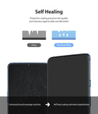 OnePlus 7T Screen Protector | Dual Easy Film - OnePlus 7T Screen Protector - Comparison showing self-healing technology removing scratches from a smartphone screen.