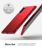 Galaxy Note 10 Case | Air - Clear (Dot) - Red phone in a clear case with a micro-dot pattern to prevent watermarks.