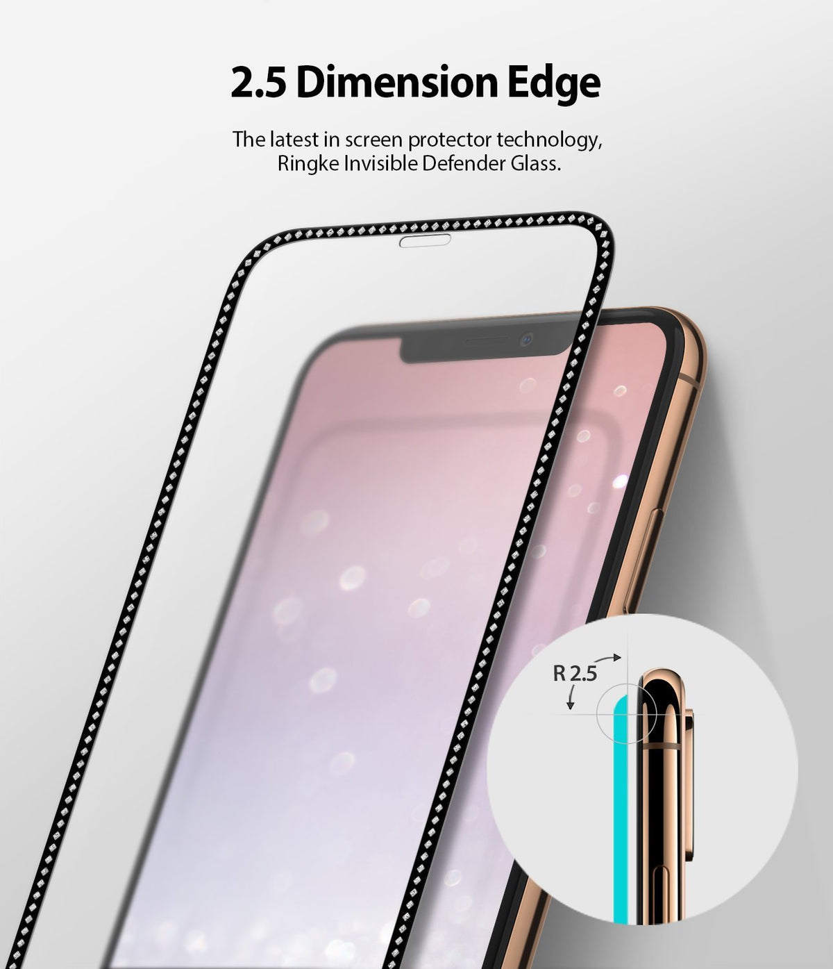 iPhone XS / 11 Pro Screen Protector | Invisible Defender Glass Jewel - Screen protector with jeweled edge and 2.5D curve.