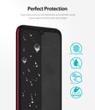 Redmi Note 7 / 7 Pro Screen Protector | Invisible Defender - Redmi Note 7 / 7 Pro Screen Protector - Smartphone with water droplets on screen and four feature icons on the right.