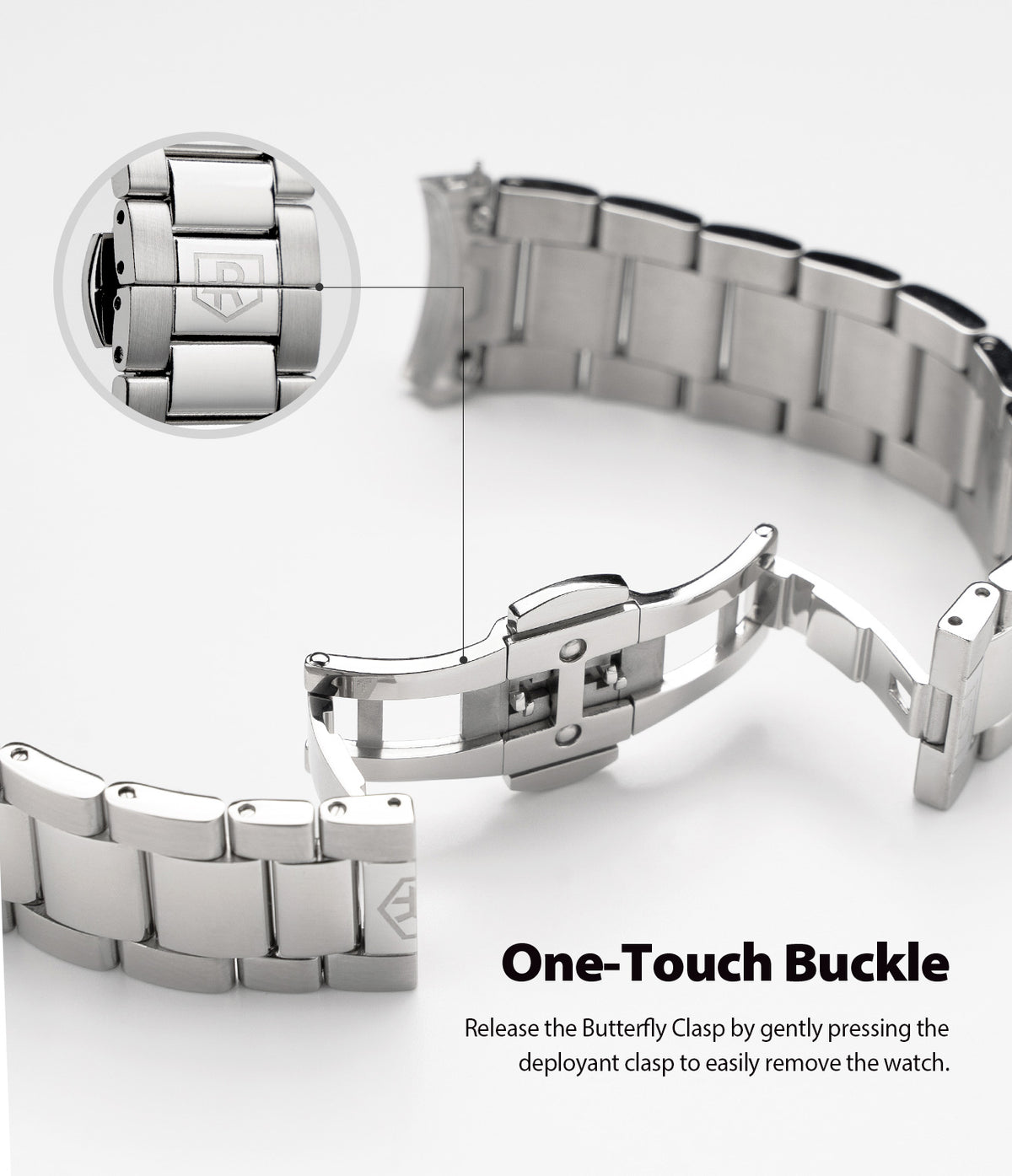 Galaxy Watch Active 2 (40mm) | Metal One Band [Silver] - Silver metal watch band with an open butterfly deployant clasp.