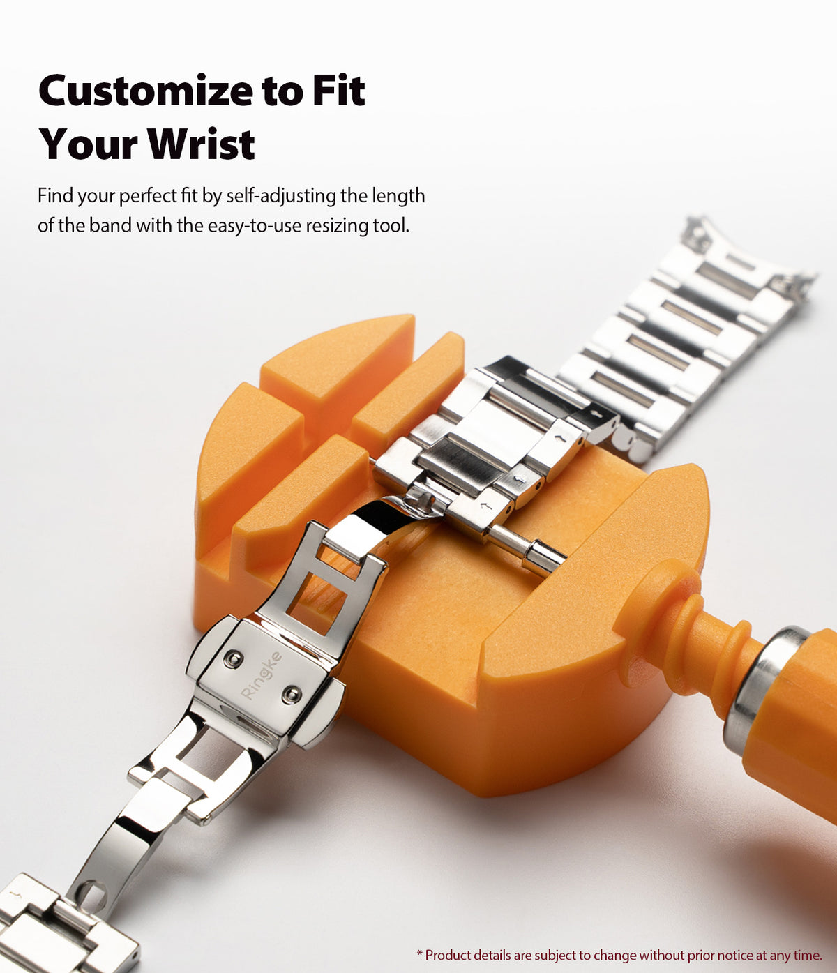 Galaxy Watch Active 2 (40mm) | Metal One Band [Silver] - Silver metal watch band being resized in an orange tool.