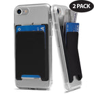 Card Holder | Slot [Solid - 2 Cards] [2 Pack] - Black - Card Holder - Two clear phone cases with black adhesive card slots holding credit cards, labeled as a 2-pack.