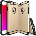 iPhone 6s / 6 Case | Max - Royal Gold - Royal gold and black protective phone cases showing front, back, and port views.