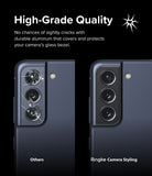 Galaxy S21 FE | Camera Styling - Comparison of a cracked phone camera lens versus one protected by a durable aluminum cover.