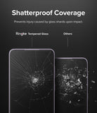 Galaxy S21 FE Screen Protector | Invisible Defender Glass - Galaxy S21 FE Screen Protector - Comparison showing Ringke glass staying intact versus shattered glass on another brand.