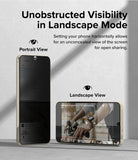 Galaxy S23 Screen Protector | Privacy Glass - A phone in portrait mode appears dark, while the same phone in landscape mode shows a clear video.