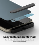 Galaxy S23 Plus Screen Protector | Privacy Glass - Exploded view showing screen protector alignment with installation jig.