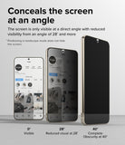 Galaxy S23 Plus Screen Protector | Privacy Glass - Galaxy S23 Plus Privacy Glass - Three phones showing screen visibility decreasing from 0 to 40 degrees of viewing angle.