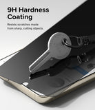 Galaxy S23 Plus Screen Protector | Privacy Glass - A metal key resting on a smartphone screen with 9H hardness coating.