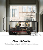 iPhone 12 Pro Max Screen Protector | Invisible Defender Glass - iPhone 12 Pro Max Screen Protector - Glass protector hovering over a smartphone displaying a video with wireless earbuds.