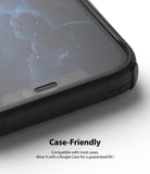 iPhone 12 Pro Max Screen Protector | Invisible Defender Glass - iPhone 12 Pro Max Screen Protector - Close-up of a phone screen with a glass protector showing a case-friendly edge gap.