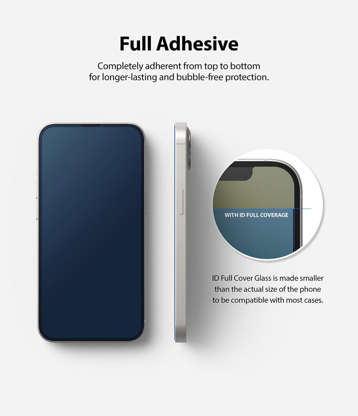 iPhone 13 Mini Screen Protector | Invisible Defender Glass - iPhone 13 Mini Screen Protector - Front and side views of a phone with a full-adhesive glass screen protector installed.