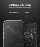 iPhone 13 Mini Screen Protector | Invisible Defender Glass - iPhone 13 Mini Screen Protector - Comparison showing shattered full cover glass staying intact versus loose shards.