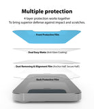iPhone 13 Pro Max Screen Protector | Dual Easy Film Matte - iPhone 13 Pro Max Screen Protector - Diagram showing four layers of protective film stacked above a smartphone screen.