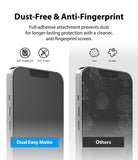 iPhone 13 Pro Max Screen Protector | Dual Easy Film Matte - Comparison showing a clean matte screen versus a smudged one.