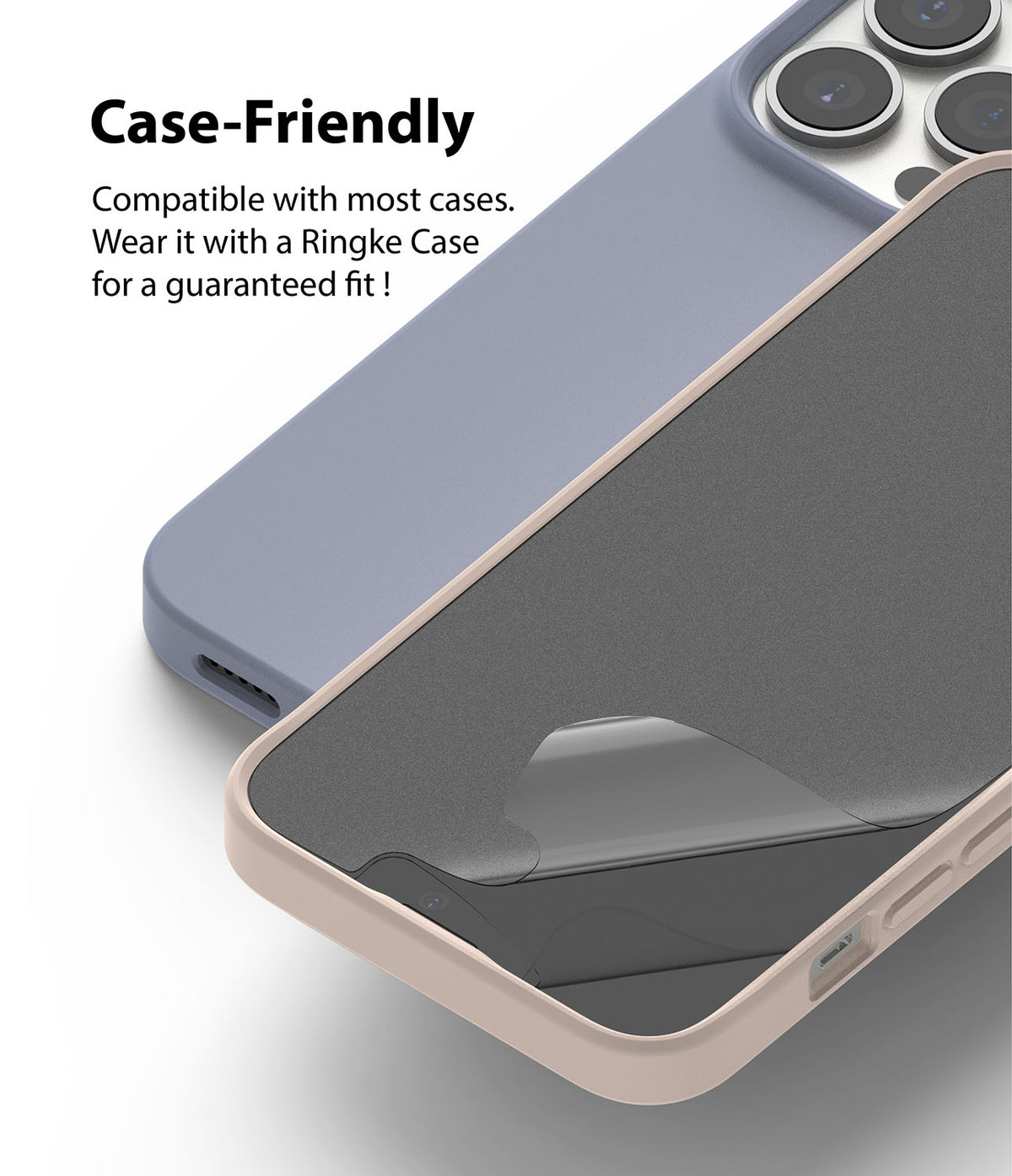 iPhone 13 Pro Max Screen Protector | Dual Easy Film Matte - Matte screen protector being applied to a phone in a case.