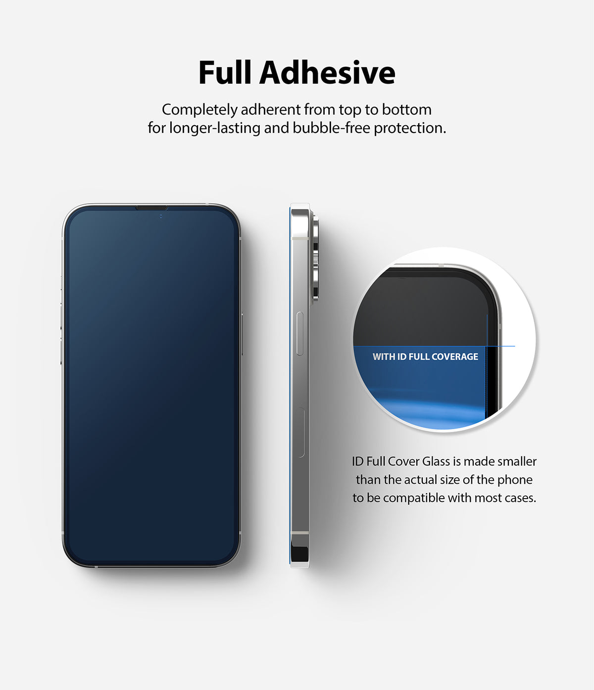 iPhone 13 Pro Max Screen Protector | Invisible Defender Glass - iPhone 13 Pro Max Screen Protector - Front and side view of phone with full adhesive glass and case-friendly design.