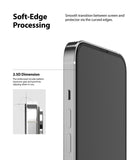 iPhone 13 Pro Max Screen Protector | Invisible Defender Glass - iPhone 13 Pro Max Screen Protector - Close-up of phone edge showing smooth 2.5D curved glass screen protector transition.