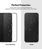 iPhone 13 Pro Max Screen Protector | Invisible Defender Glass - iPhone 13 Pro Max Screen Protector - Comparison of clean full cover glass versus a smudged, water-spotted phone screen.