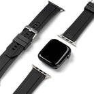 Apple Watch 49·46·45·44·42 mm | Rubber One Band - Black Apple Watch face with two detached ribbed rubber watch straps.